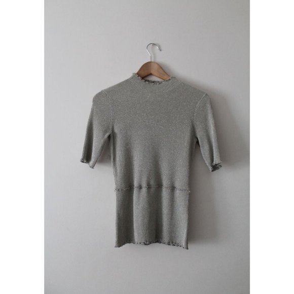 3.1 Phillip Lim Short Sleeve Metallic Top Ivory Size Small - Picture 3 of 9